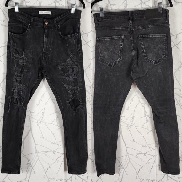 Zara Other - Zara Black Wash Patch Distressed Mid Rise Skinny Jeans